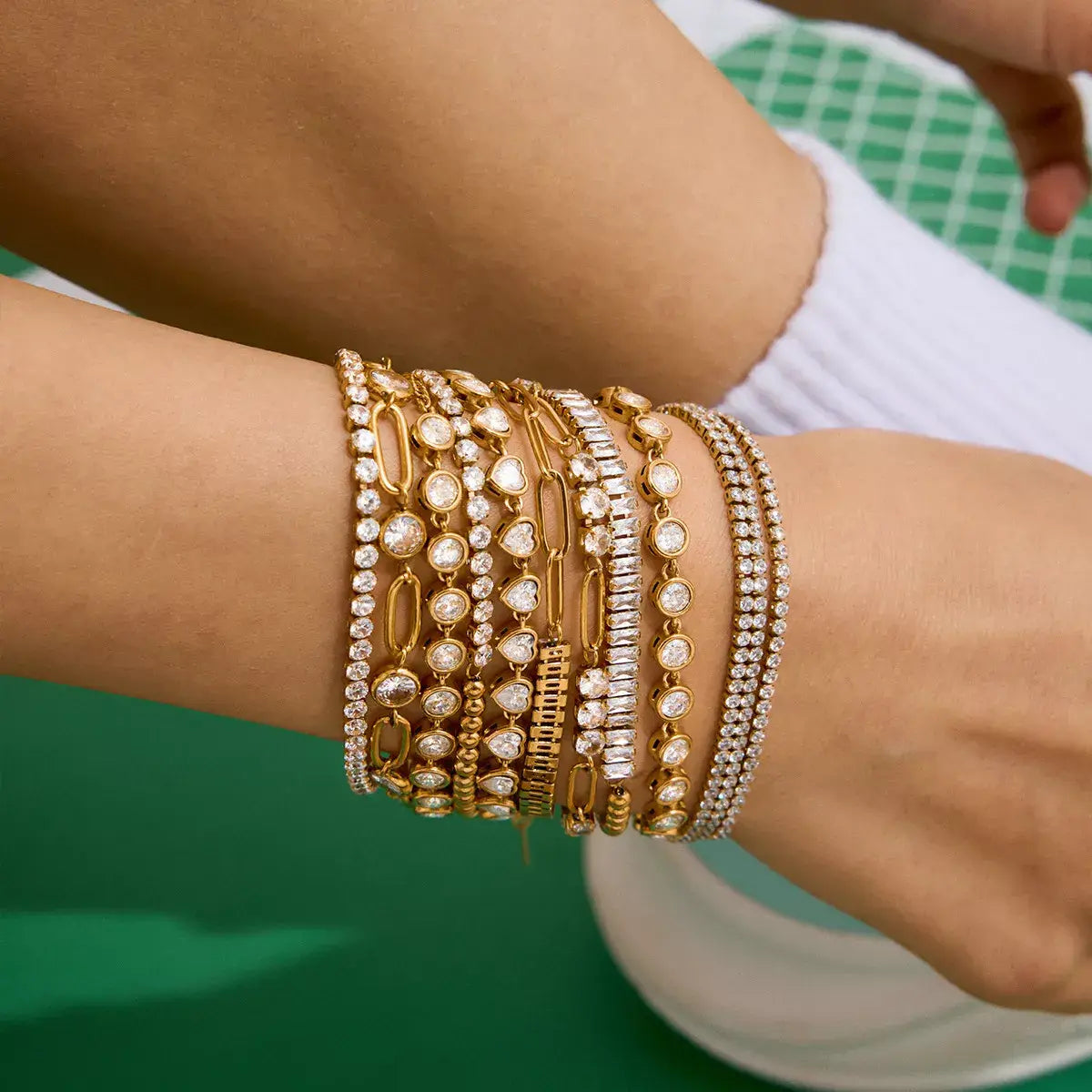 18K Gold-Plated Stainless Steel Rhinestone Chain Bracelet - Trendsi - Flyclothing LLC