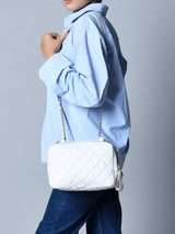 Mini Quilted Crossbody Bag, White - Classy Leather Bags - Flyclothing LLC