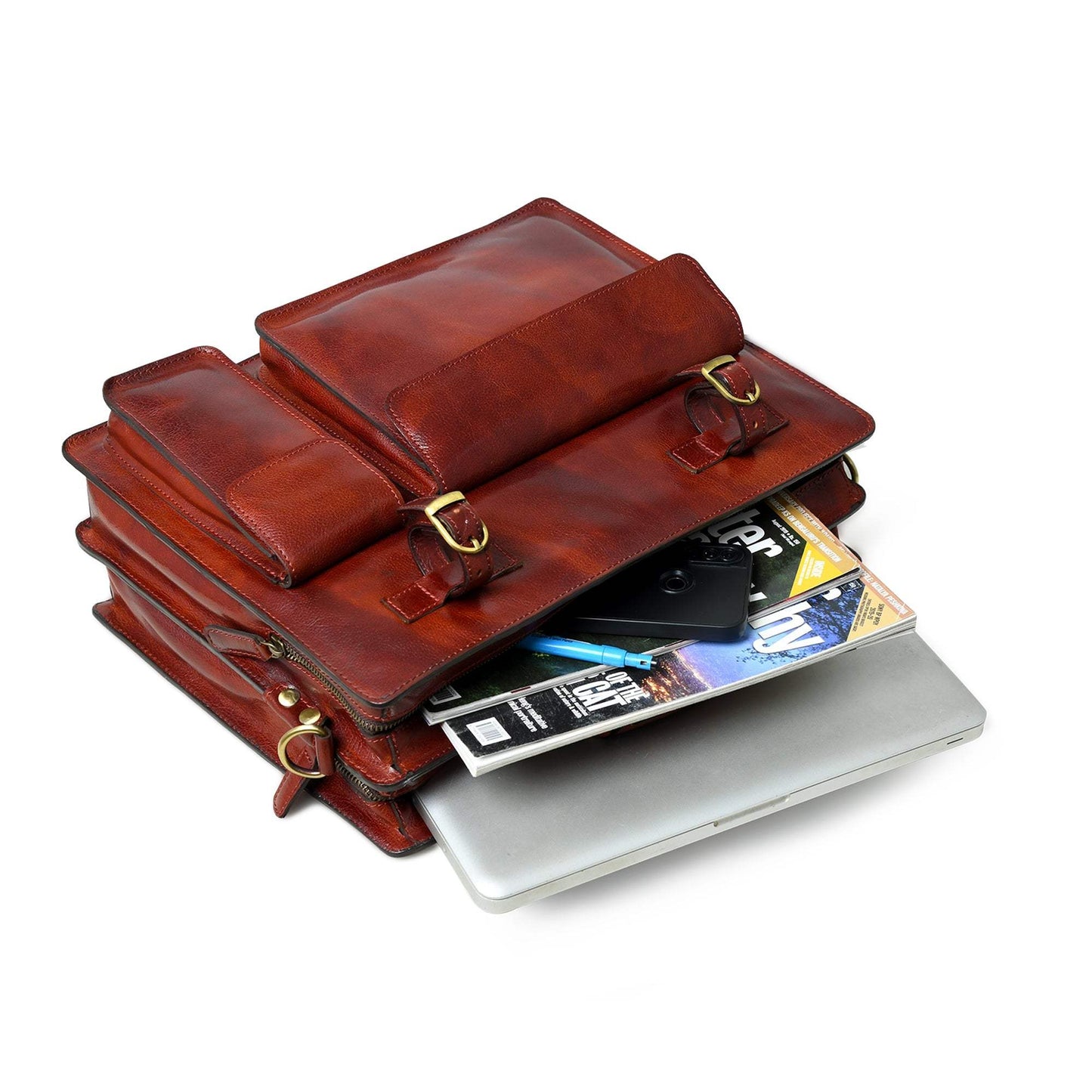 Tuscany Italian Leather Briefcase, Tan - Classy Leather Bags - Flyclothing LLC