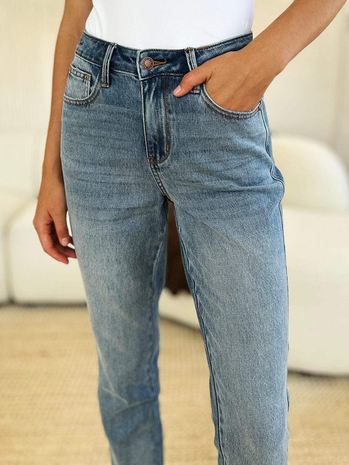 Judy Blue Full Size Mid Rise Rigid Magic Release Hem Jeans - Trendsi - Flyclothing LLC