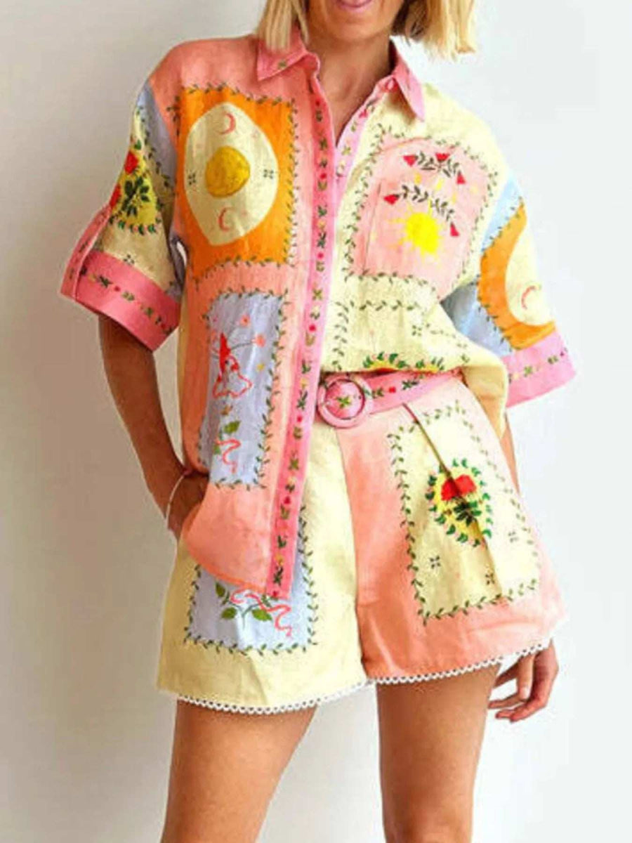 Printed Short Sleeve Shirt and Shorts Set - Trendsi - Flyclothing LLC