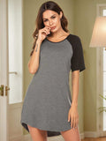 Round Neck Short Sleeve Contrast Lounge Dress - Trendsi - Flyclothing LLC