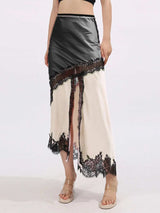 Lace Trim Asymmetrical Midi Skirt - Trendsi - Flyclothing LLC