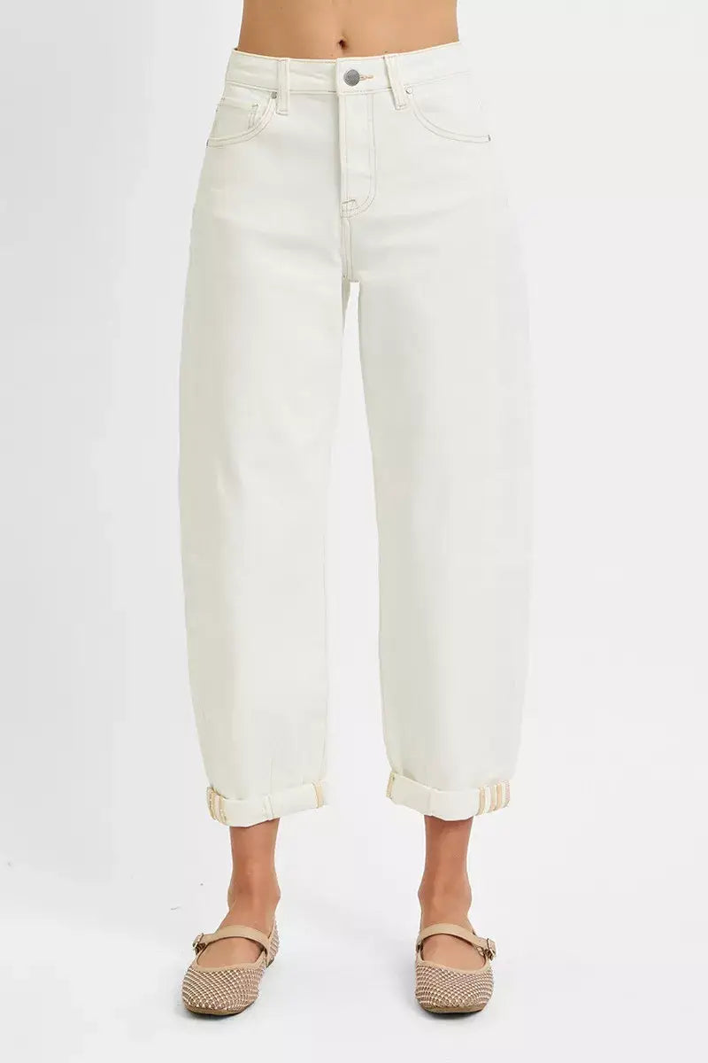 RISEN Full Size High Rise Barrel Cropped Jeans Plus Size - Trendsi - Flyclothing LLC