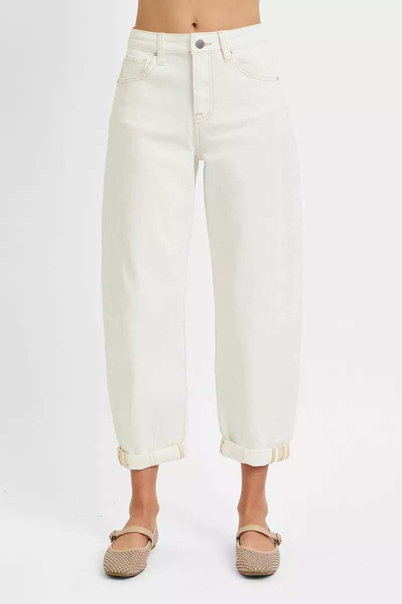 RISEN Full Size High Rise Barrel Cropped Jeans Plus Size - Trendsi - Flyclothing LLC