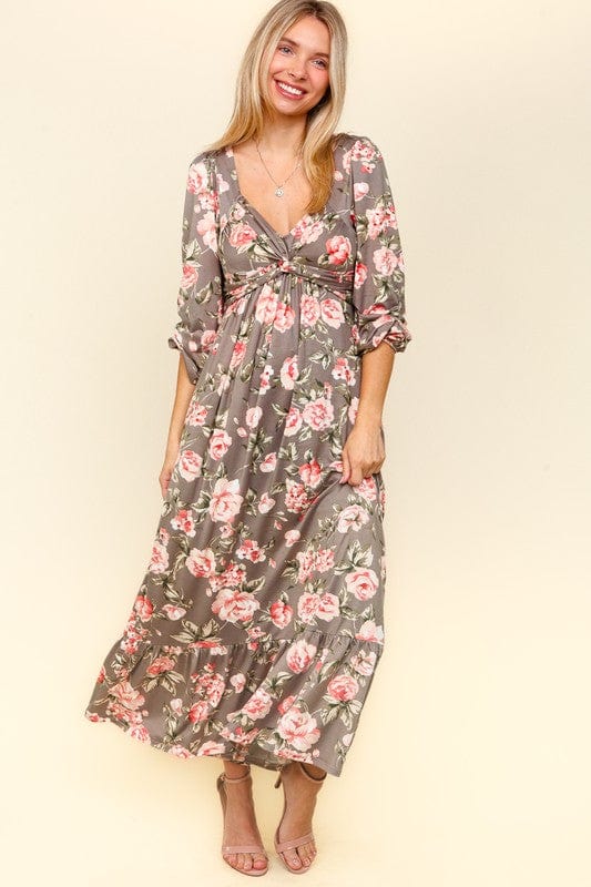 Haptics Twisted Detail Ruffled Hem Floral Dress with Side Pockets - Trendsi