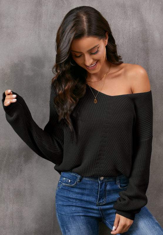 V-Neck Drop Shoulder Sweater - Trendsi - Flyclothing LLC