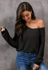 V-Neck Drop Shoulder Sweater - Trendsi - Flyclothing LLC