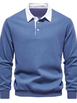 Men's Quarter Button Collared Neck Long Sleeve Polo - Trendsi - Flyclothing LLC