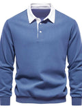 Men's Quarter Button Collared Neck Long Sleeve Polo - Trendsi - Flyclothing LLC