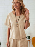 Round Neck Half Sleeve Top and Pocketed Pants Set - Trendsi - Flyclothing LLC