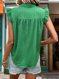 Ruffled Notched Cap Sleeve Blouse - Trendsi