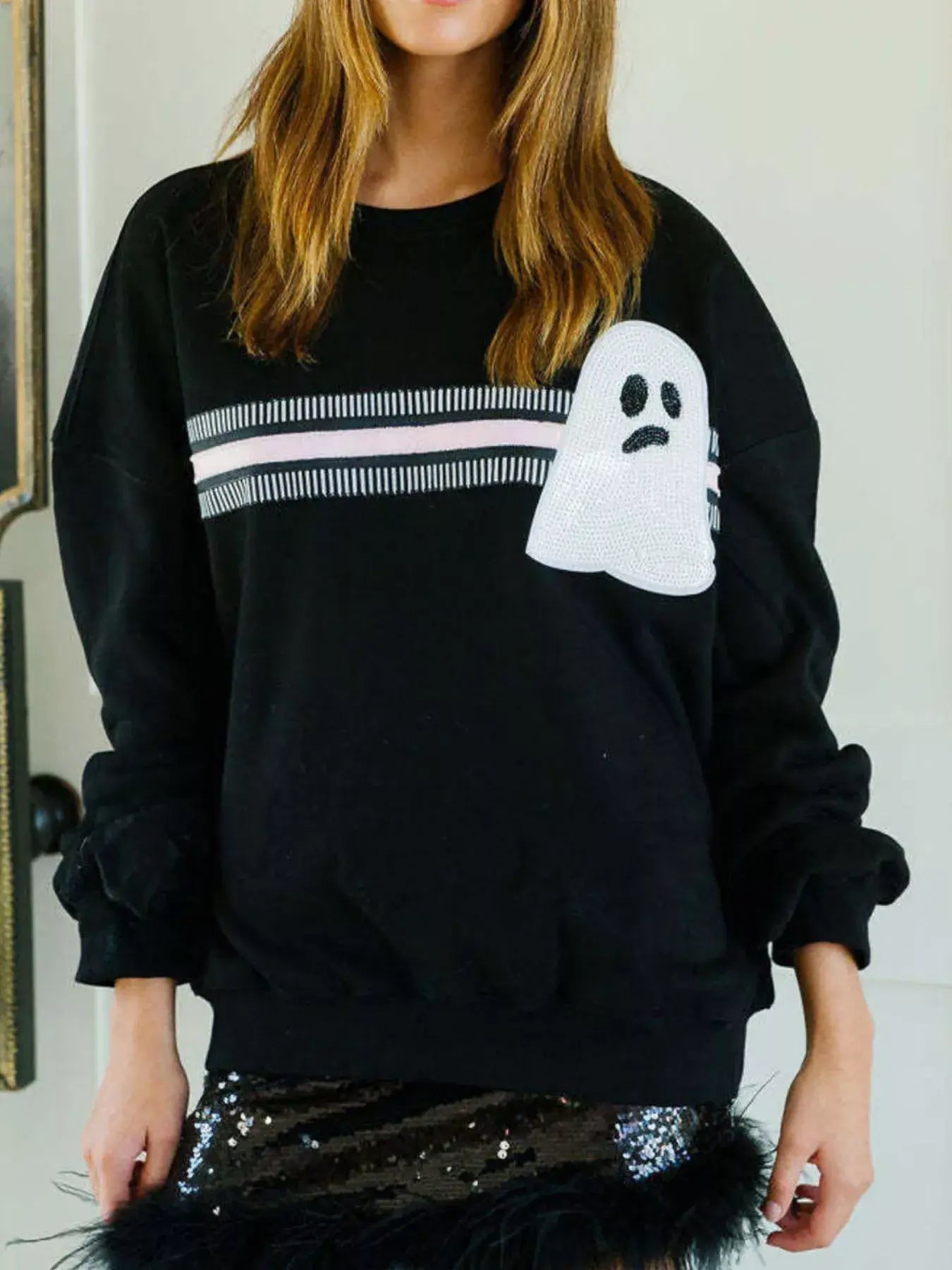 Halloween Sequin Round Neck Sweatshirt - Trendsi - Flyclothing LLC
