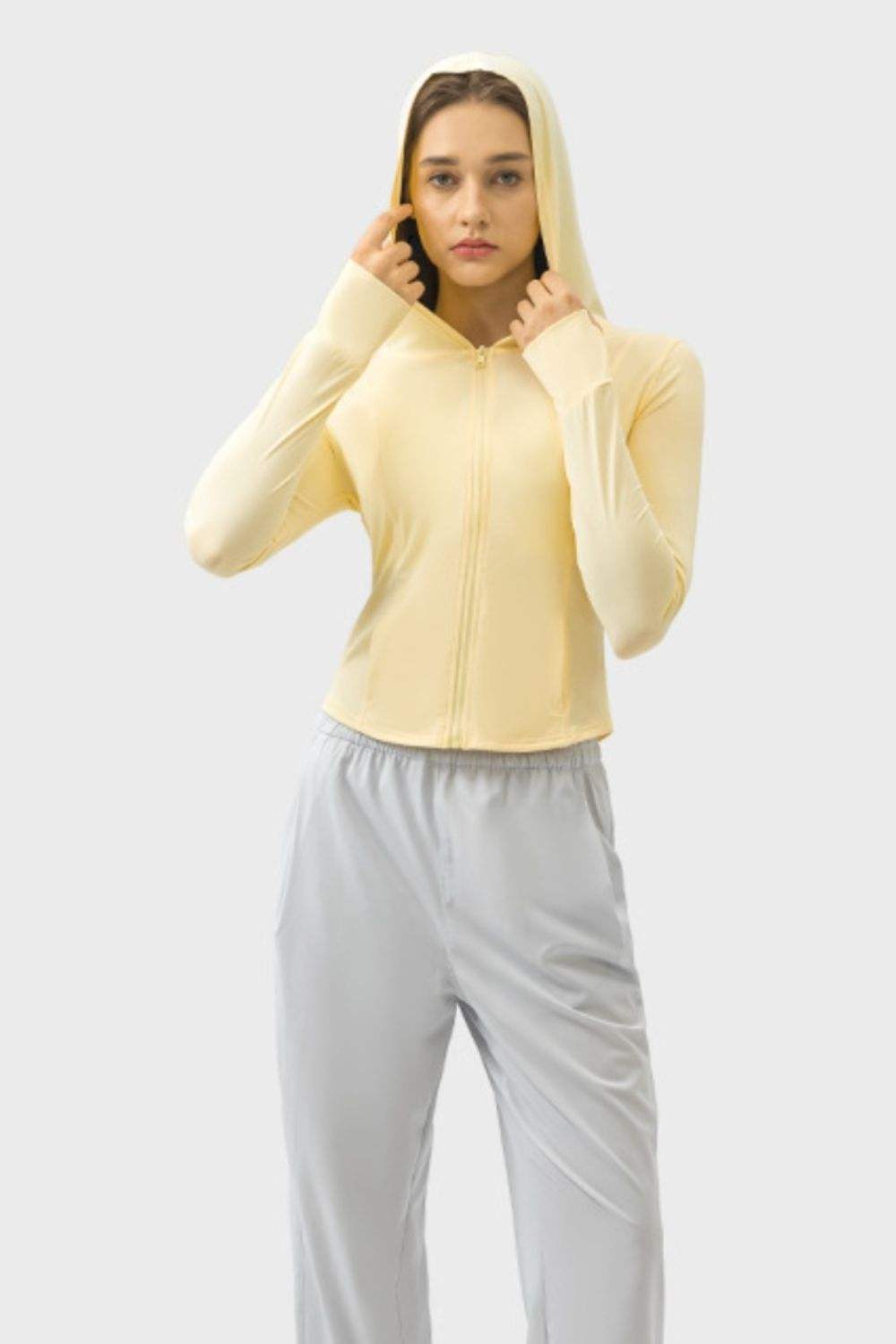 Pocketed Zip Up Hooded Long Sleeve Active Outerwear - Trendsi - Flyclothing LLC