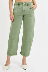 RISEN Full Size Tummy Control High Rise Crop Barrel Jeans Plus Size - Trendsi - Flyclothing LLC