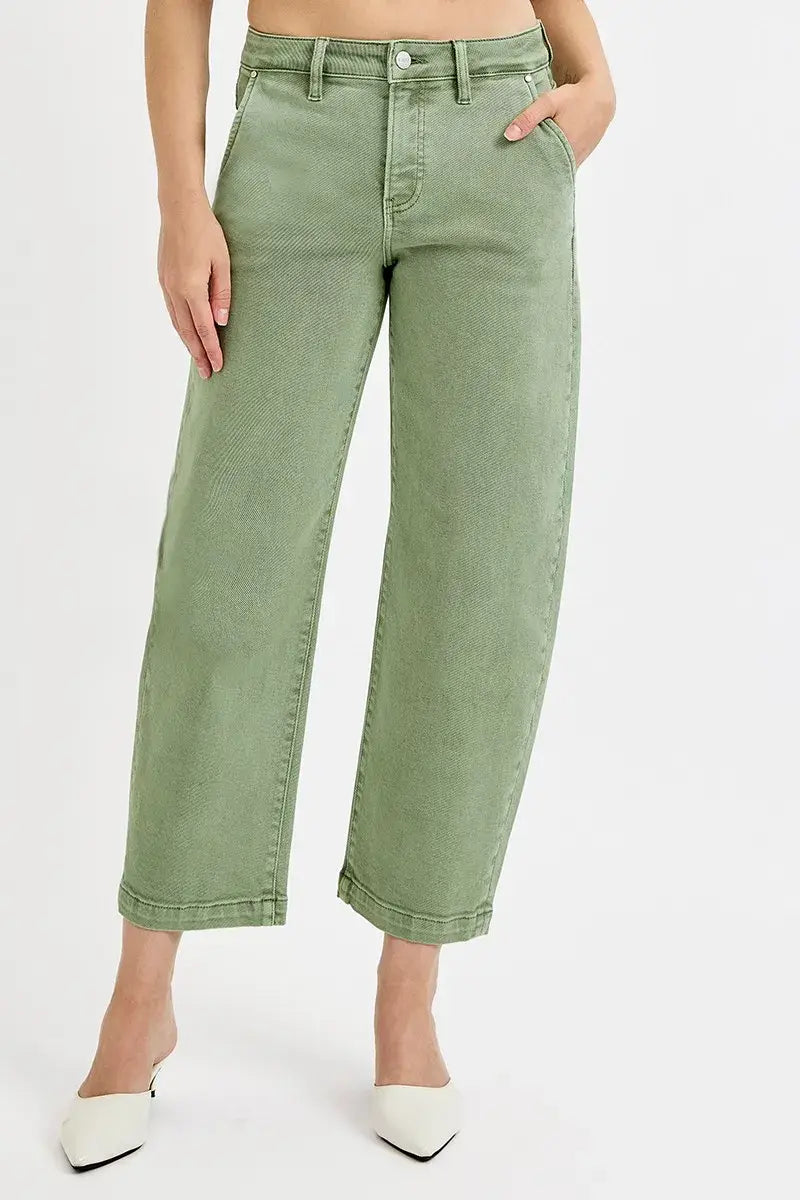 RISEN Full Size Tummy Control High Rise Crop Barrel Jeans Plus Size - Trendsi - Flyclothing LLC