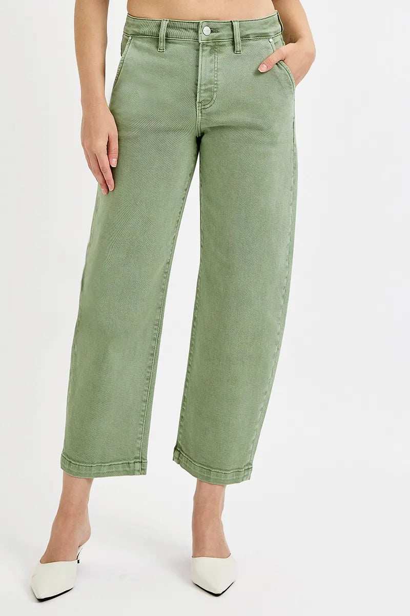 RISEN Full Size Tummy Control High Rise Crop Barrel Jeans Plus Size - Trendsi - Flyclothing LLC