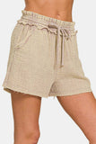 Zenana Washed Frayed Hem Drawstring Shorts - Trendsi - Flyclothing LLC