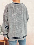Star Pattern Button-Up Cardigan with Contrast Trim - Trendsi - Flyclothing LLC