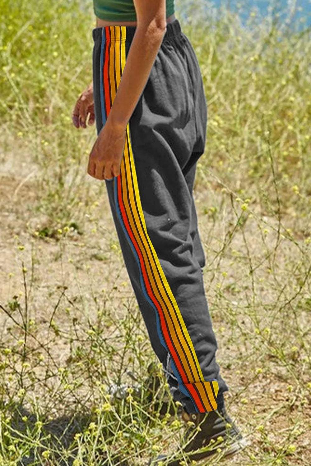 Contrast Striped Elastic Waist Active Pants - Trendsi - Flyclothing LLC