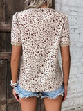 Full Size Printed V-Neck Short Sleeve Blouse - Trendsi - Flyclothing LLC