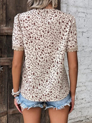 Full Size Printed V-Neck Short Sleeve Blouse - Trendsi