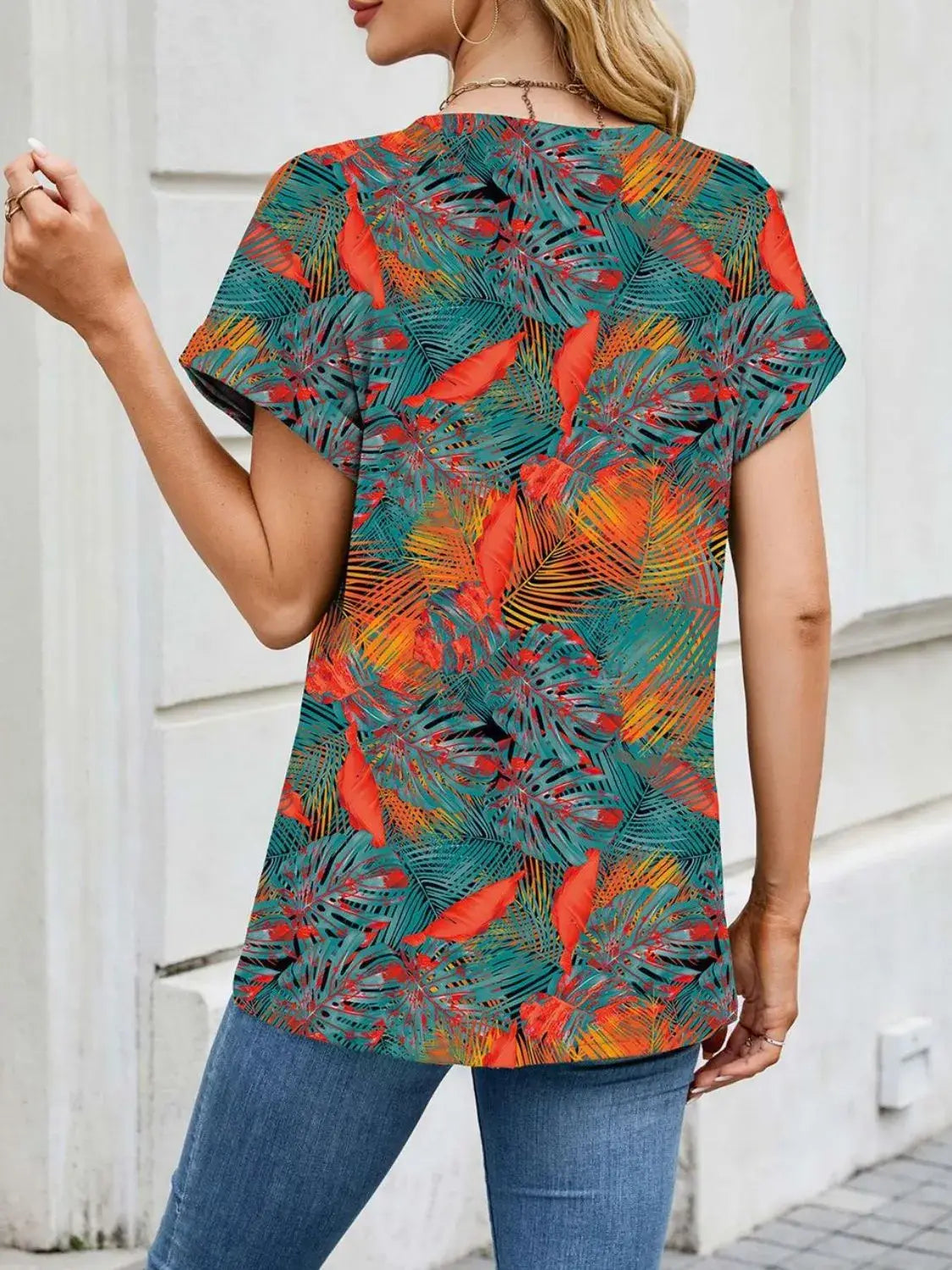 Printed Round Neck Short Sleeve Top - Trendsi - Flyclothing LLC