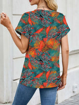 Printed Round Neck Short Sleeve Top - Trendsi - Flyclothing LLC