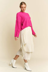 Davi & Dani Diamond Cable Pattern Drop Shoulder Sweater - Trendsi - Flyclothing LLC