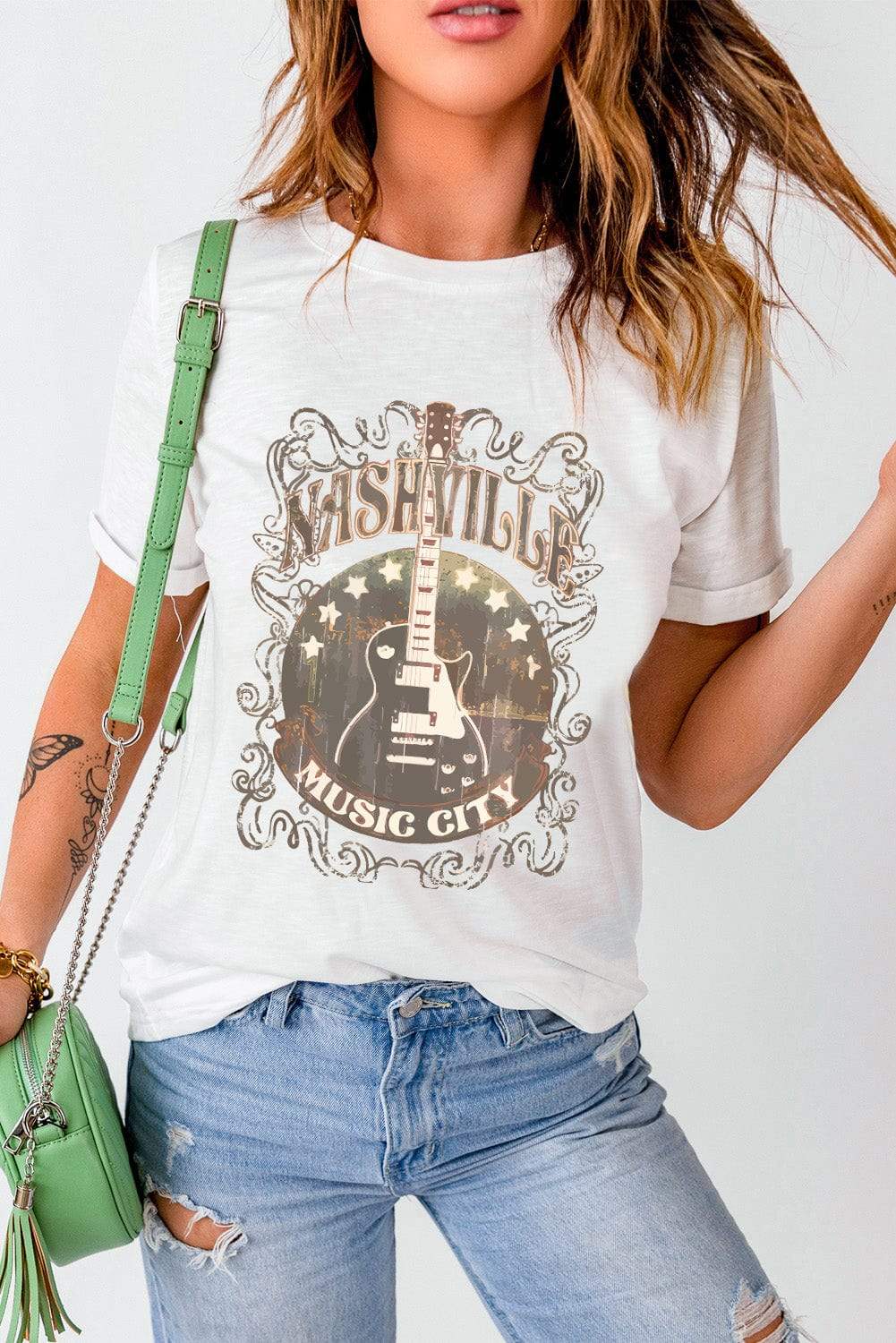 Guitar Graphic Round Neck Short Sleeve T-Shirt - Trendsi - Flyclothing LLC