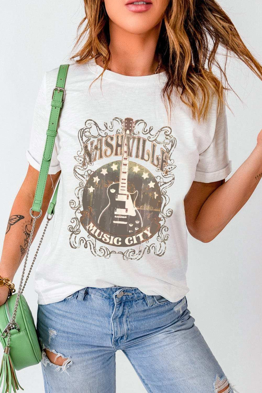 Guitar Graphic Round Neck Short Sleeve T-Shirt - Trendsi - Flyclothing LLC