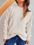Diamond Round Neck Long Sleeve Sweater - Trendsi - Flyclothing LLC