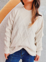 Diamond Round Neck Long Sleeve Sweater - Trendsi