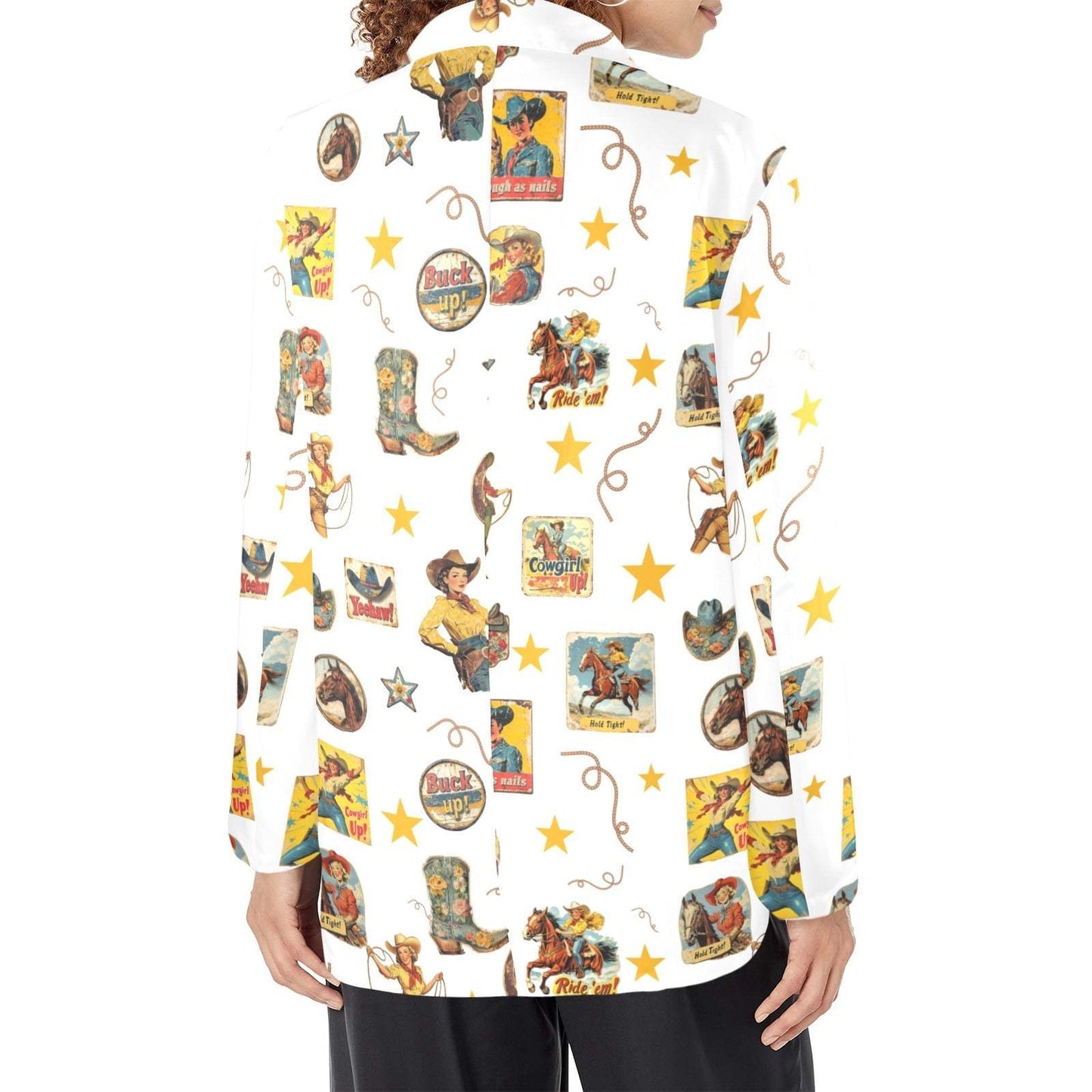 Baha Ranch Vintage Cowgirl Collage Women's Western Blazer in White - Baha Ranch Western Wear - Flyclothing LLC