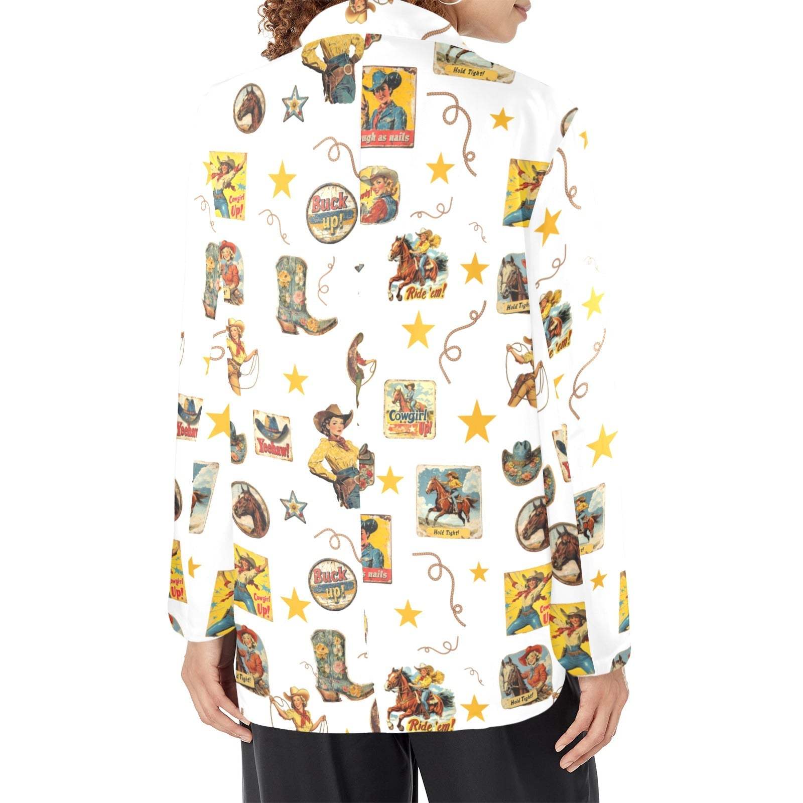 Baha Ranch Vintage Cowgirl Collage Women's Western Blazer in White - Baha Ranch Western Wear - Flyclothing LLC