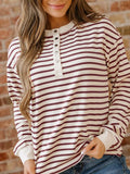 Striped Drop Shoulder Long Sleeve Henley Top - Trendsi - Flyclothing LLC