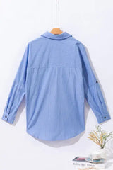 Striped Collared Neck Long Sleeve Shirt - Trendsi - Flyclothing LLC