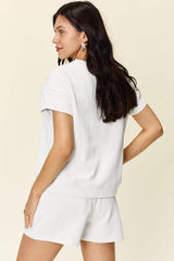 Double Take Full Size Texture Short Sleeve T-Shirt and Drawstring Shorts Set - Trendsi - Flyclothing LLC