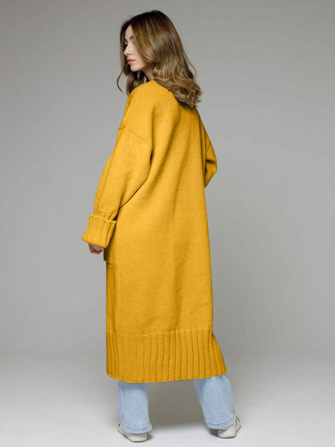 Pocketed Open Front Dropped Shoulder Cardigan - Trendsi - Flyclothing LLC
