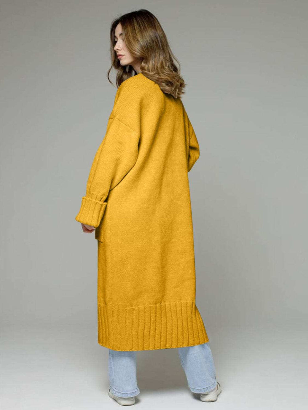 Pocketed Open Front Dropped Shoulder Cardigan - Trendsi - Flyclothing LLC