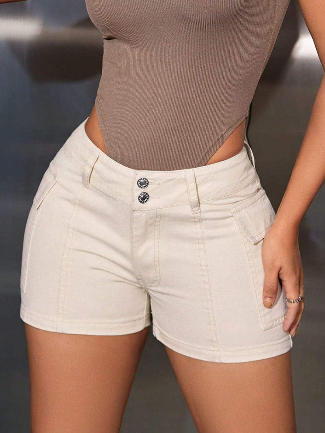Mid-Rise Waist Denim Shorts with Pockets - Trendsi - Flyclothing LLC