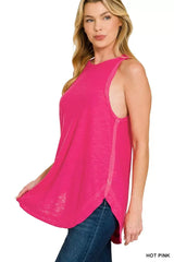 Zenana Curved Hem Slub Tunic Tank - Trendsi - Flyclothing LLC