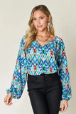 Double Take Full Size Printed Balloon Sleeve Blouse - Trendsi