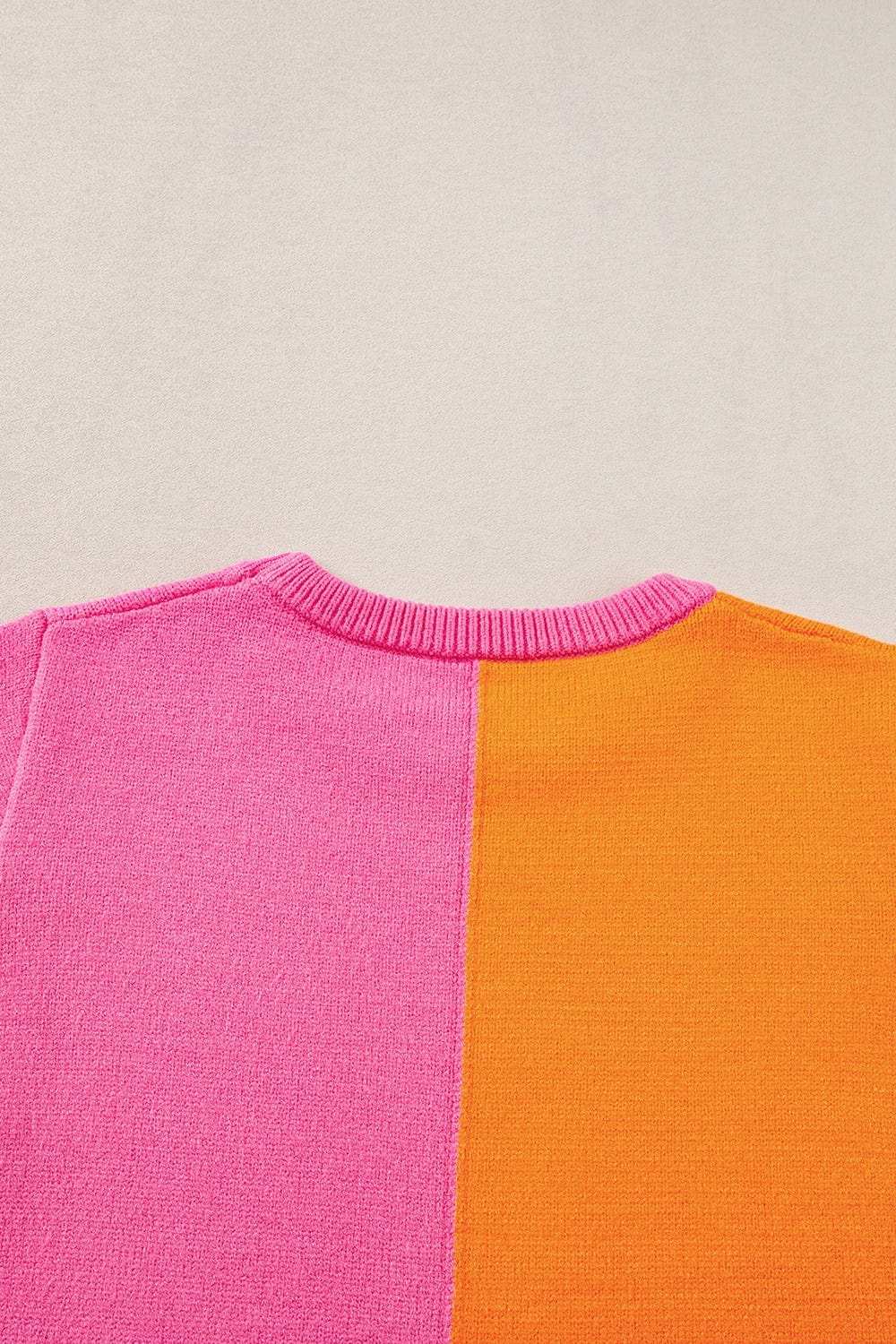 Contrast Round Neck Cap Sleeve Sweater - Trendsi - Flyclothing LLC