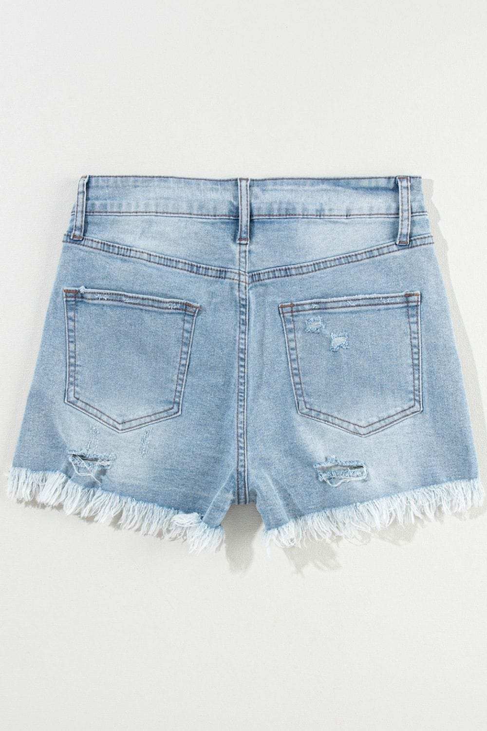 Distressed Raw Hem High Waist Denim Shorts - Trendsi - Flyclothing LLC