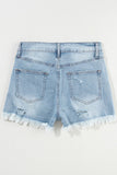 Distressed Raw Hem High Waist Denim Shorts - Trendsi