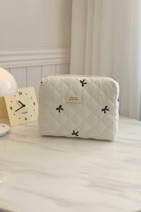 Bow Embroidered Quilted Storage Bag - Trendsi