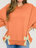 Bow Slit Round Neck Sweatshirt - Trendsi - Flyclothing LLC