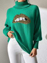 Lip Turtleneck Long Sleeve Sweater - Trendsi - Flyclothing LLC