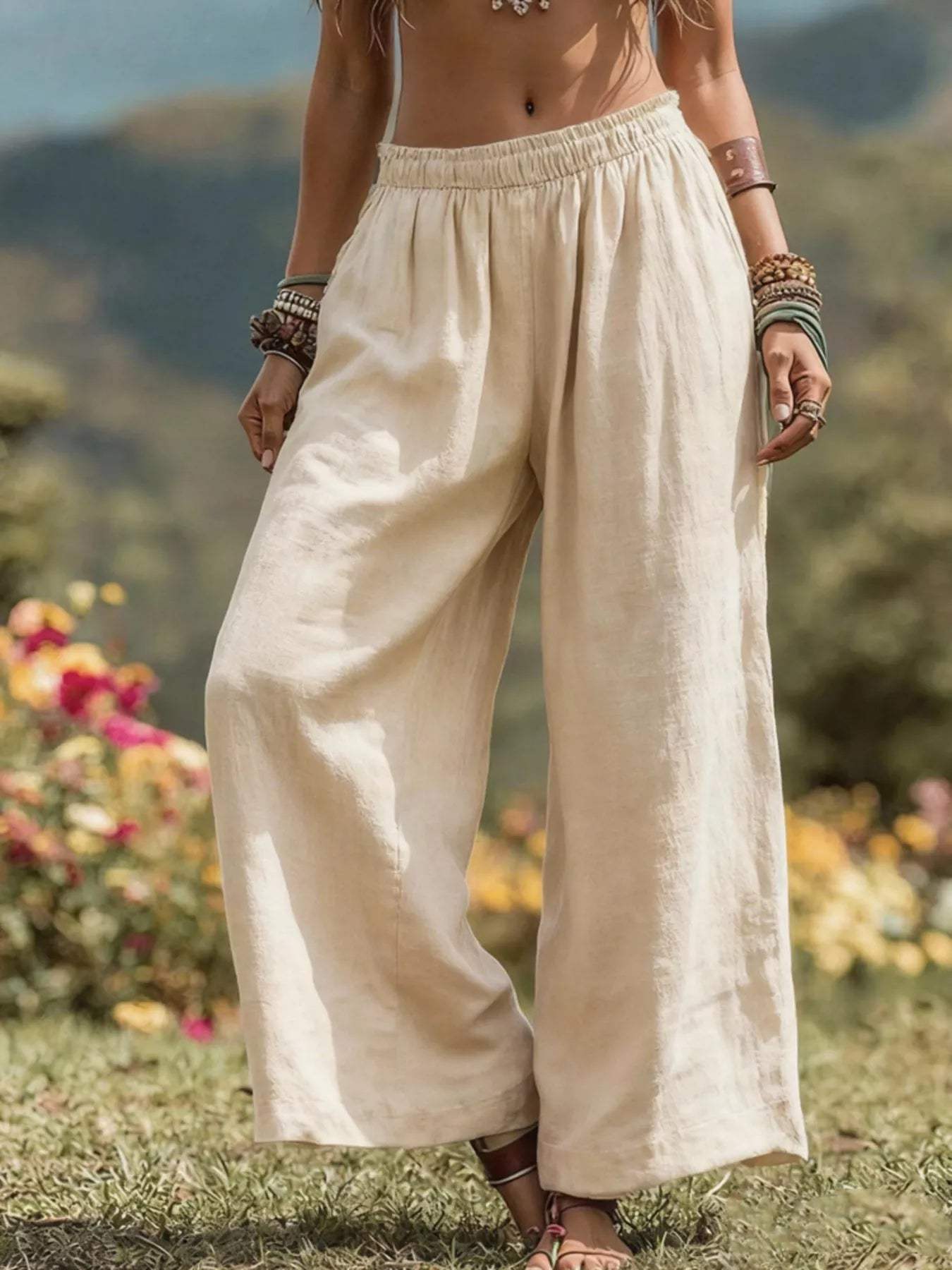 Full Size Bohemian Wide-Leg Pants Plus Size - Trendsi - Flyclothing LLC